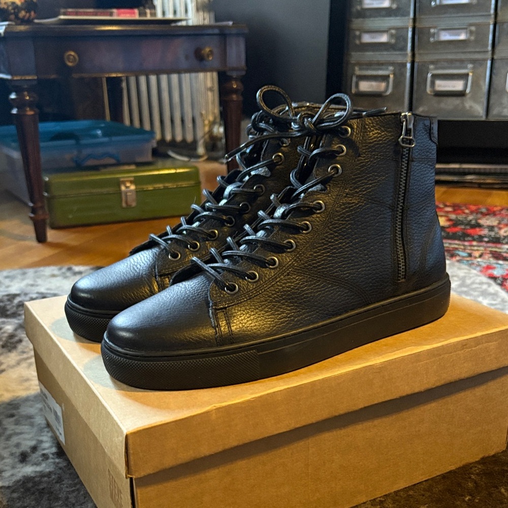 Steve Madden Black Leather High-Top Sneakers